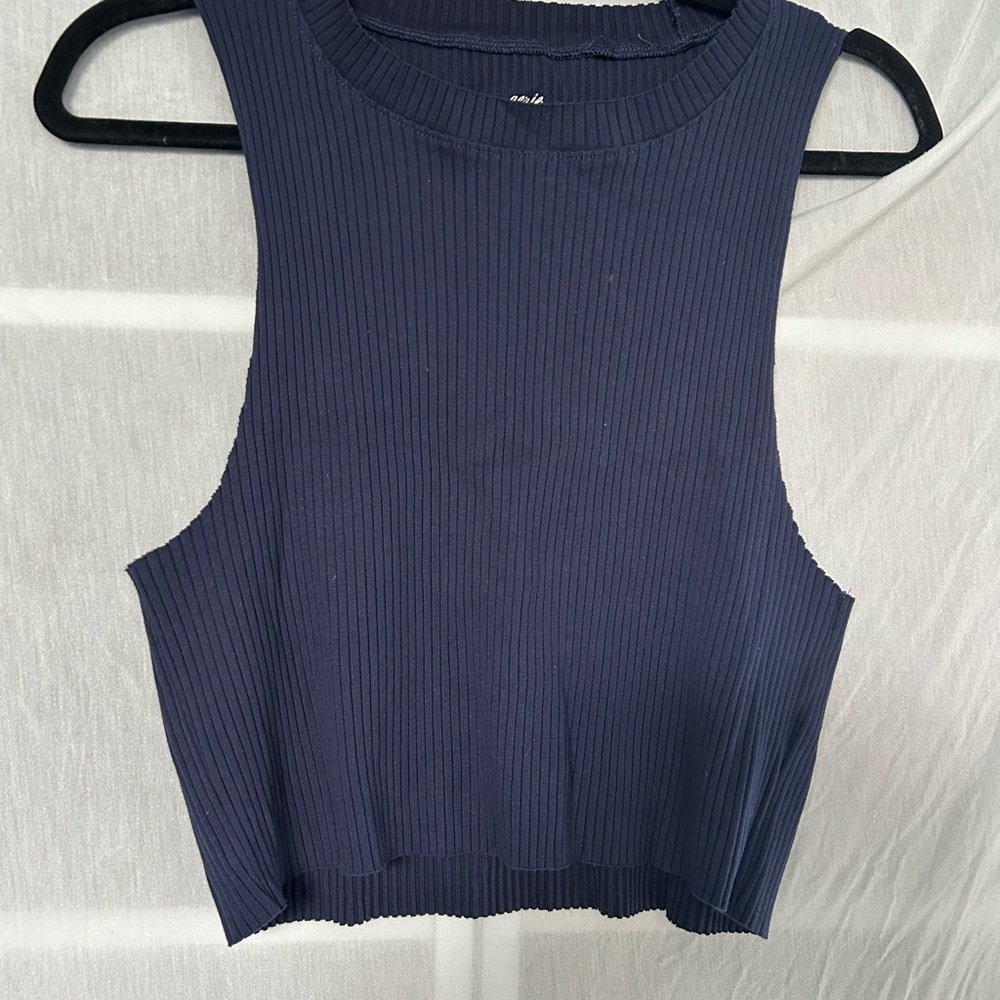 Aerie Blue Ribbed Crop Tank Top